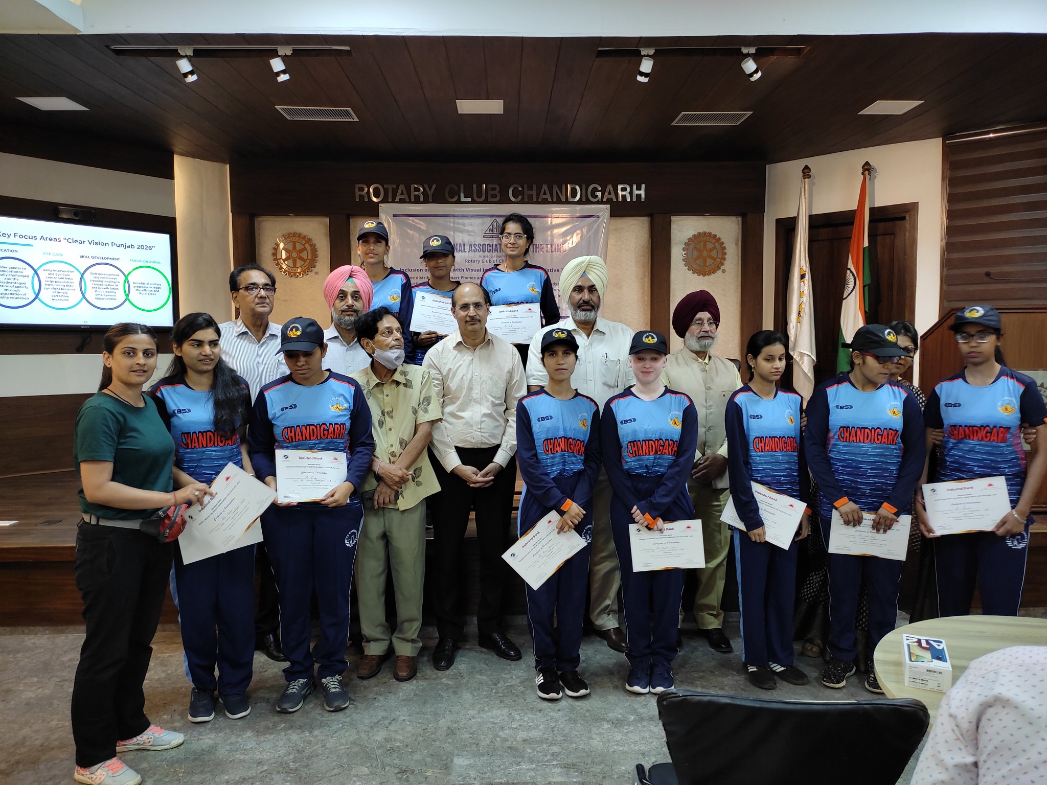Certificates were distributed to NAB’s first Chandigarh State blind women cricket team for Nationals participation.